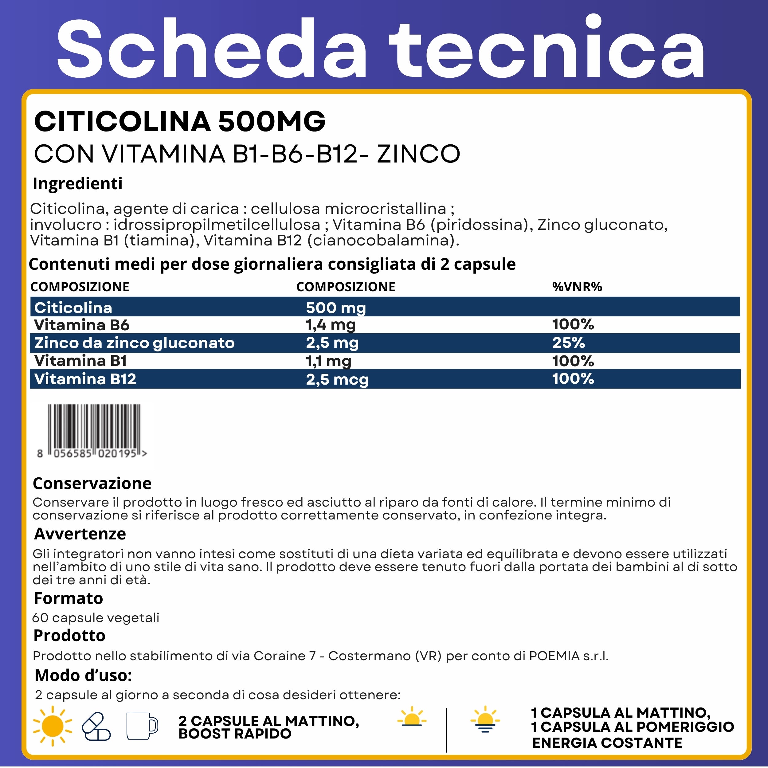 Citicolina Pura Integratore 500 mg