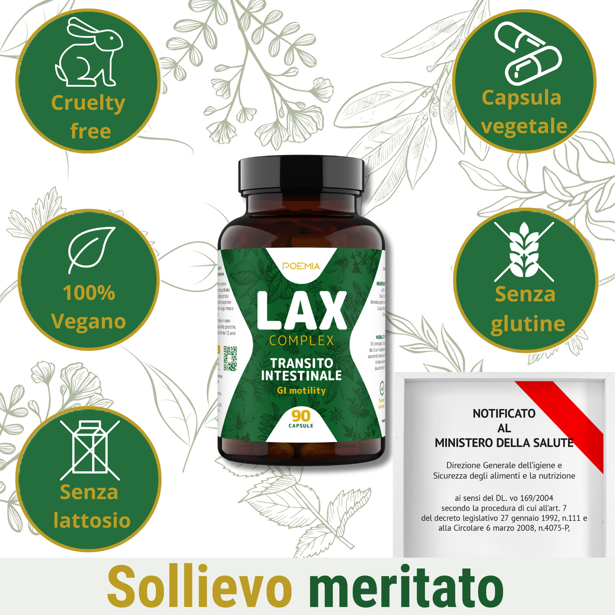 Lassativo in capsule naturali con Senna, Malva e Menta: favorisce la regolarità intestinale e riduce il gonfiore – Poemia Lax Complex