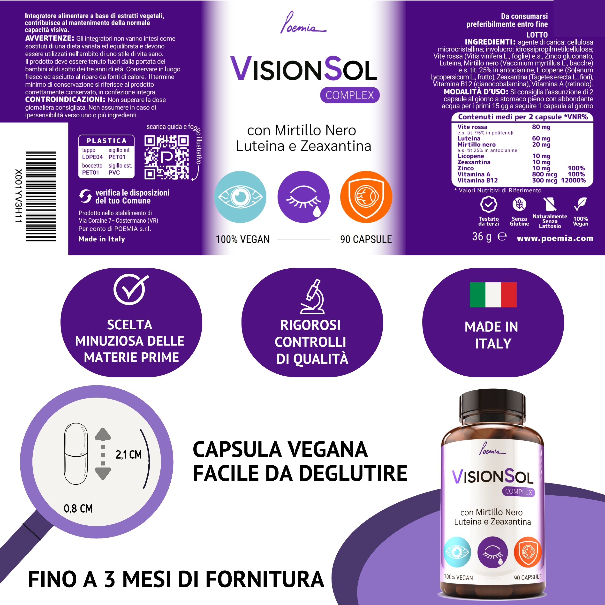 Luteina 30mg Zeaxantina 5mg e Mirtillo nero Integratore Vista Vision Sol
