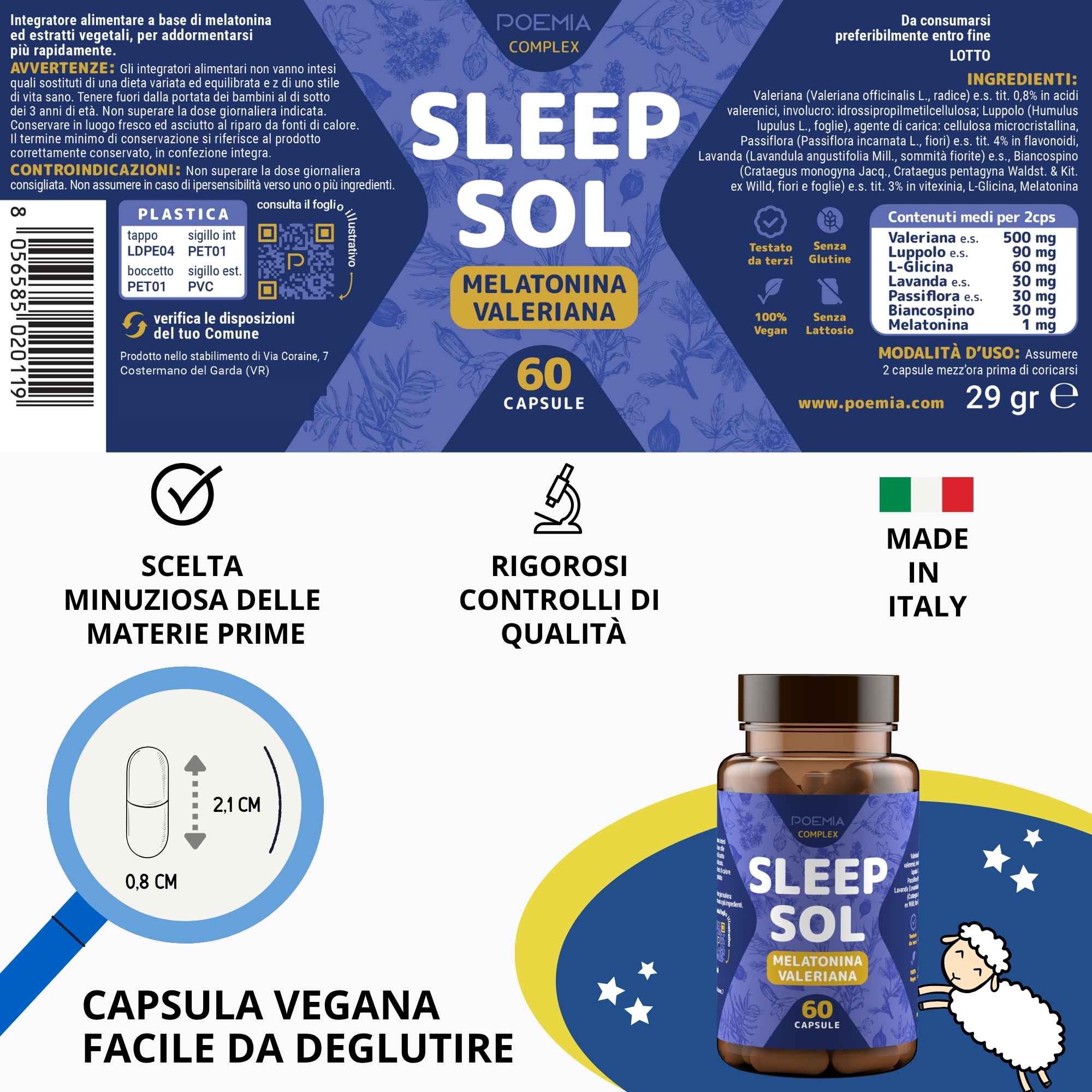 Integratore per dormire tutta la notte con melatonina, valeriana e lavanda: favorisce dormire senza risvegli e riposo profondo – SleepSol Poemia