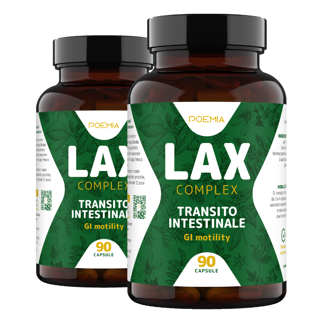 Flacone di integratore lassativo naturale formulato con estratti vegetali per favorire il transito intestinale e il benessere digestivo