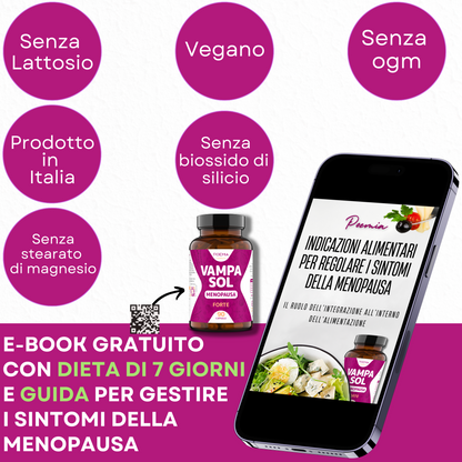 Integratore menopausa con Inositolo Trifoglio Rosso Kudzu Vitamine d3 b1 b12 e Acido Folico. Vampasol