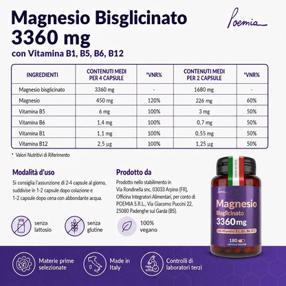 Magnesio bisglicinato 3360mg con complex vit.B