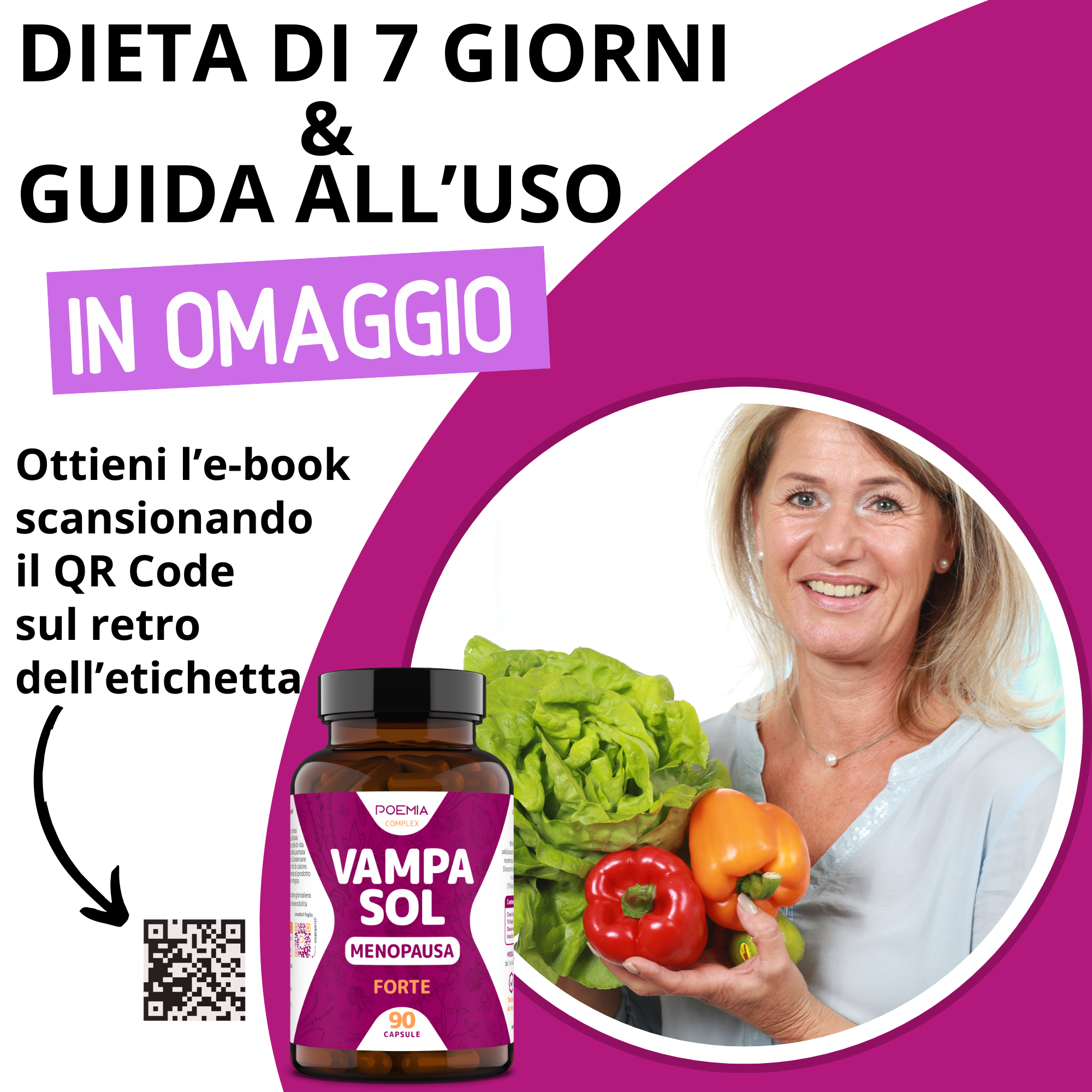 Integratore menopausa con Inositolo Trifoglio Rosso Kudzu Vitamine d3 b1 b12 e Acido Folico. Vampasol