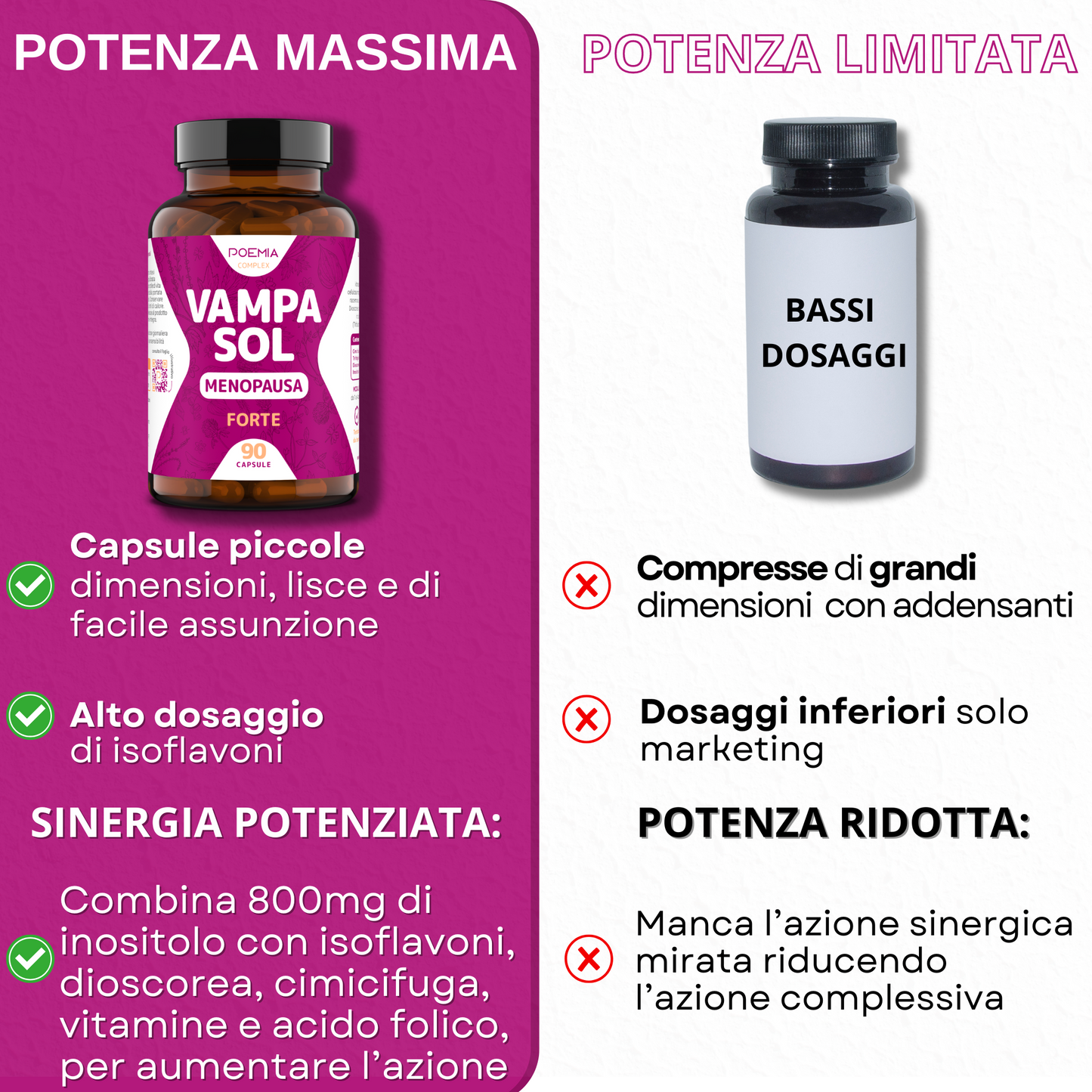 Integratore menopausa con Inositolo Trifoglio Rosso Kudzu Vitamine d3 b1 b12 e Acido Folico. Vampasol