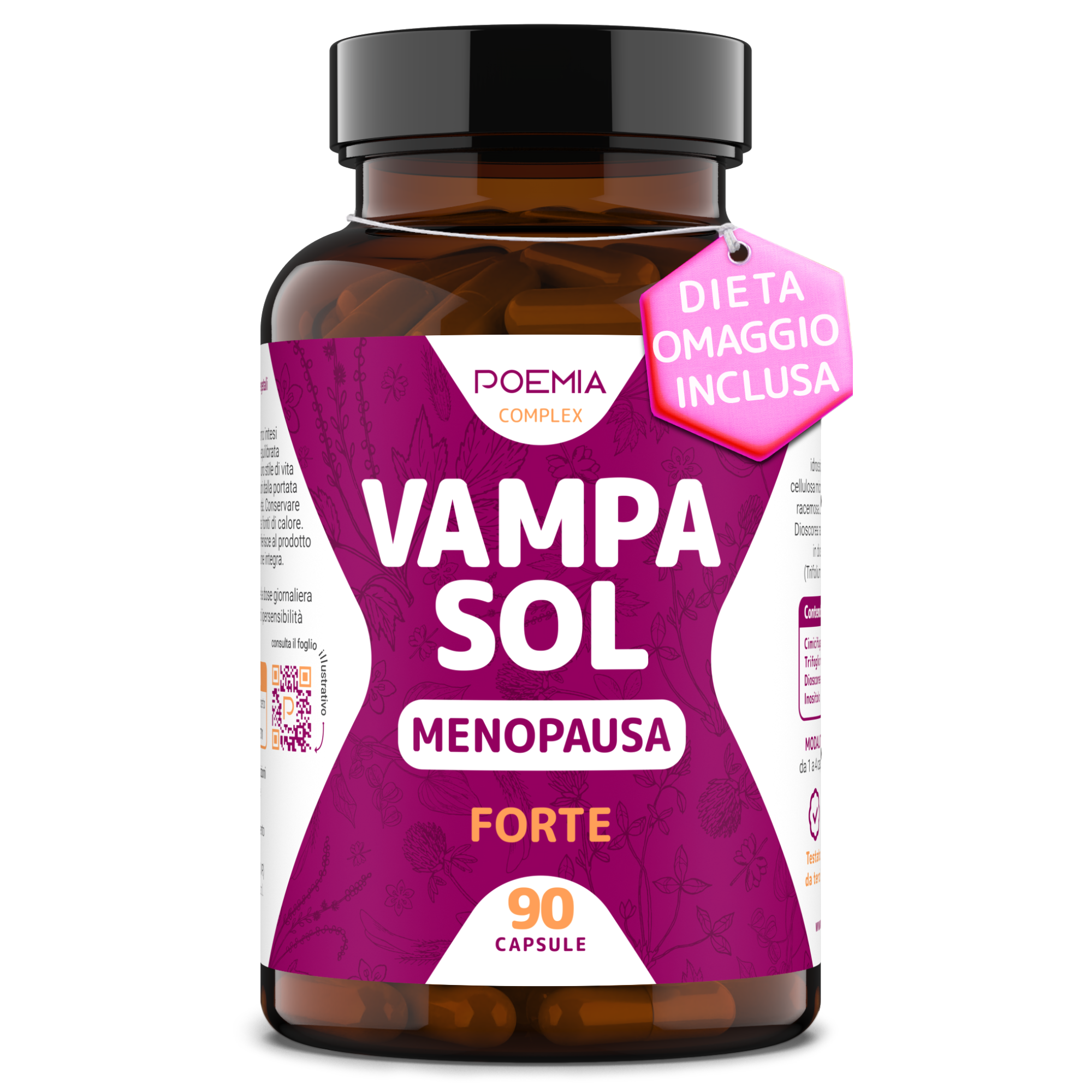 Integratore menopausa con Inositolo Trifoglio Rosso Kudzu Vitamine d3 b1 b12 e Acido Folico. Vampasol